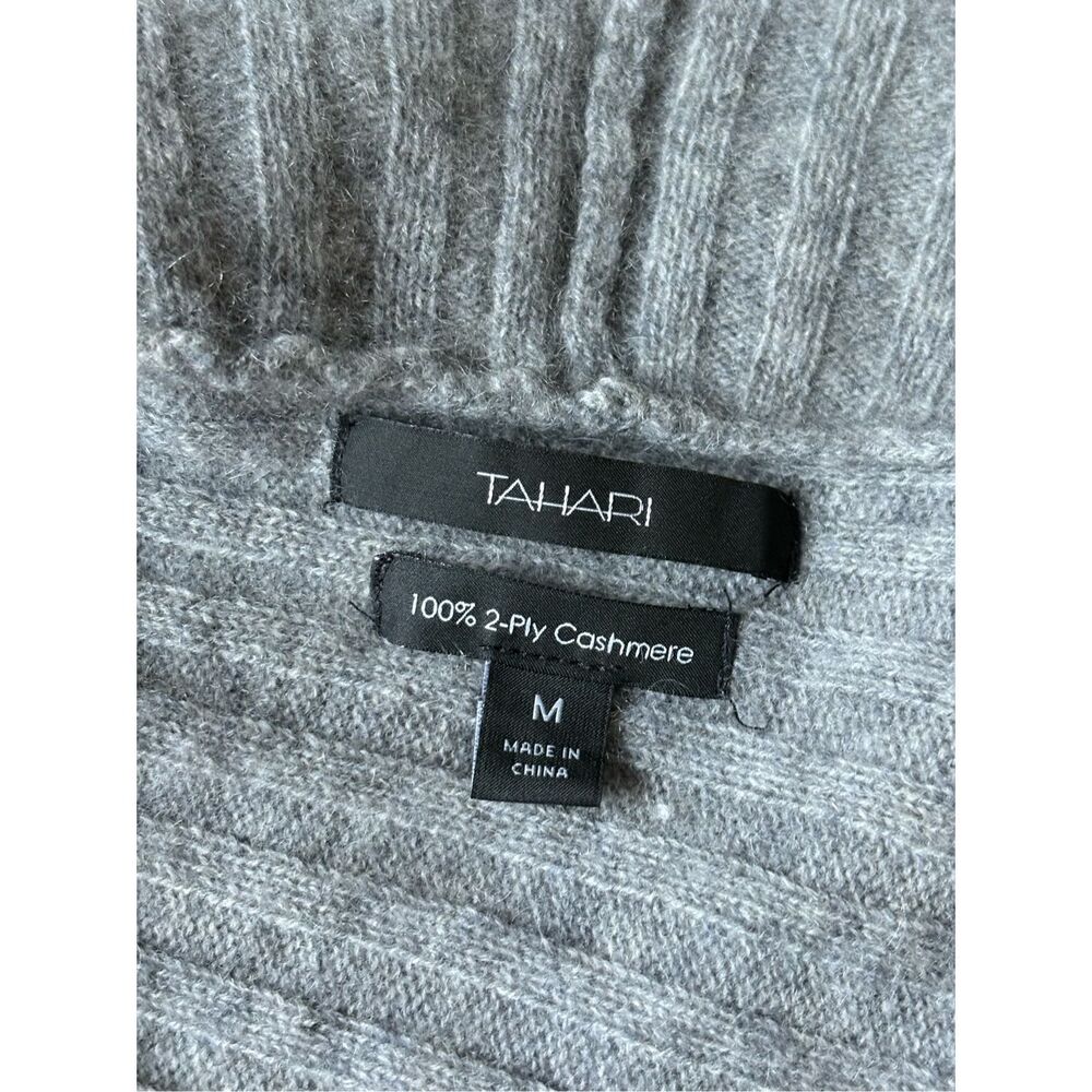 Tahari Open Front Long Line Cashmere Cardigan size M Gray - Picture 3 of 8